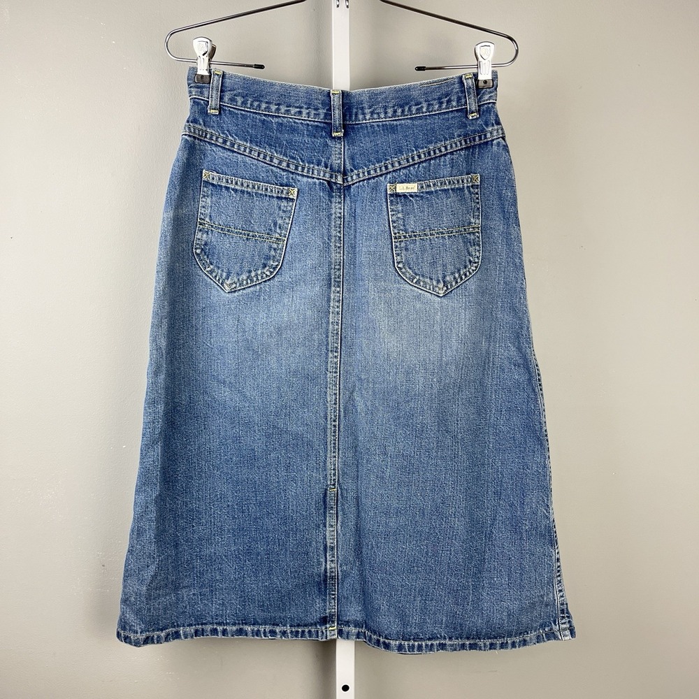 Vintage L.L. Bean Denim Jean Midi Skirt Womens‎ 12 A-Line Blue 28 Waist Boho - Picture 5 of 9